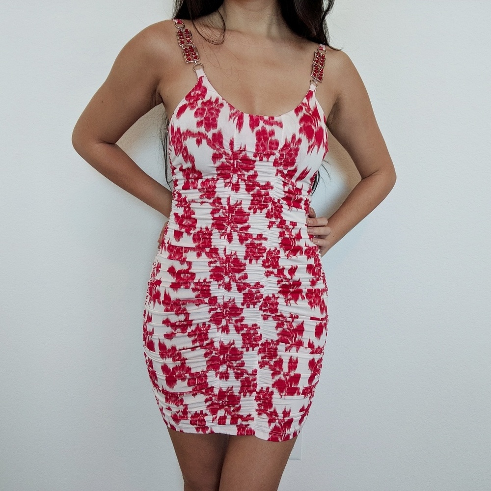 Ruched Bodycon Dress with Silver Hardware S